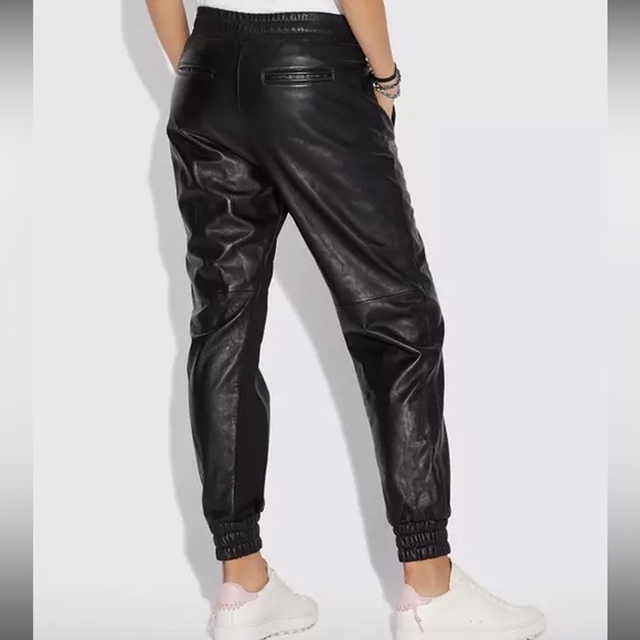 Coach black leather jogger pants - Picture 2 of 9